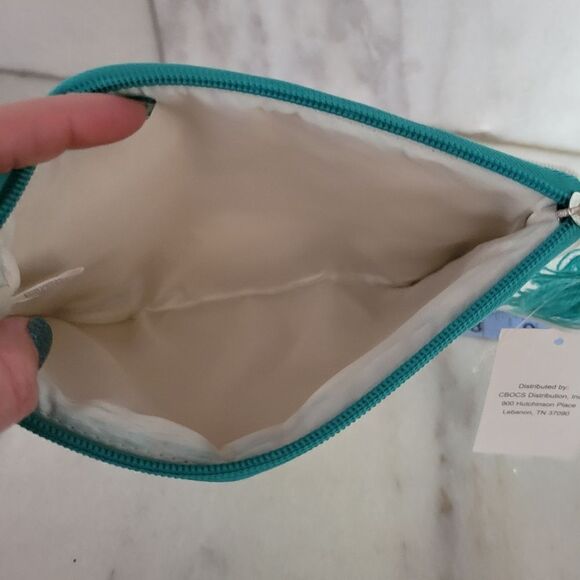 Mermaid At Heart Cream Turquoise Gold Zip Pocket Cosmetics Bag Pouch NEW - Picture 9 of 11
